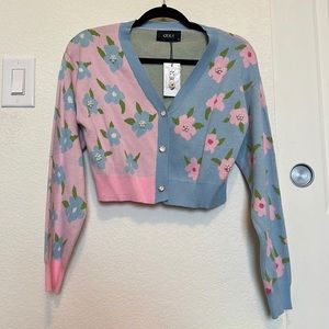 NWT colorblock cardigan with pearl accents